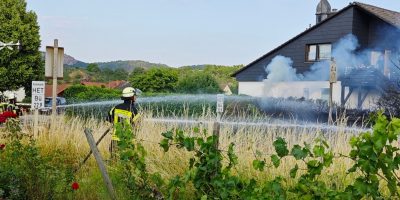 Bad Kreuznach: Fahrzeug und Gartenhecke in Flammen