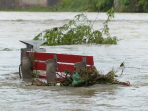 flood, park bench, flooded