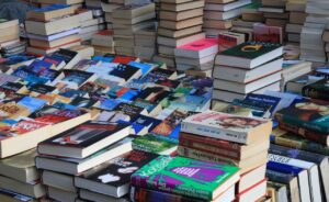 flea market, books, box