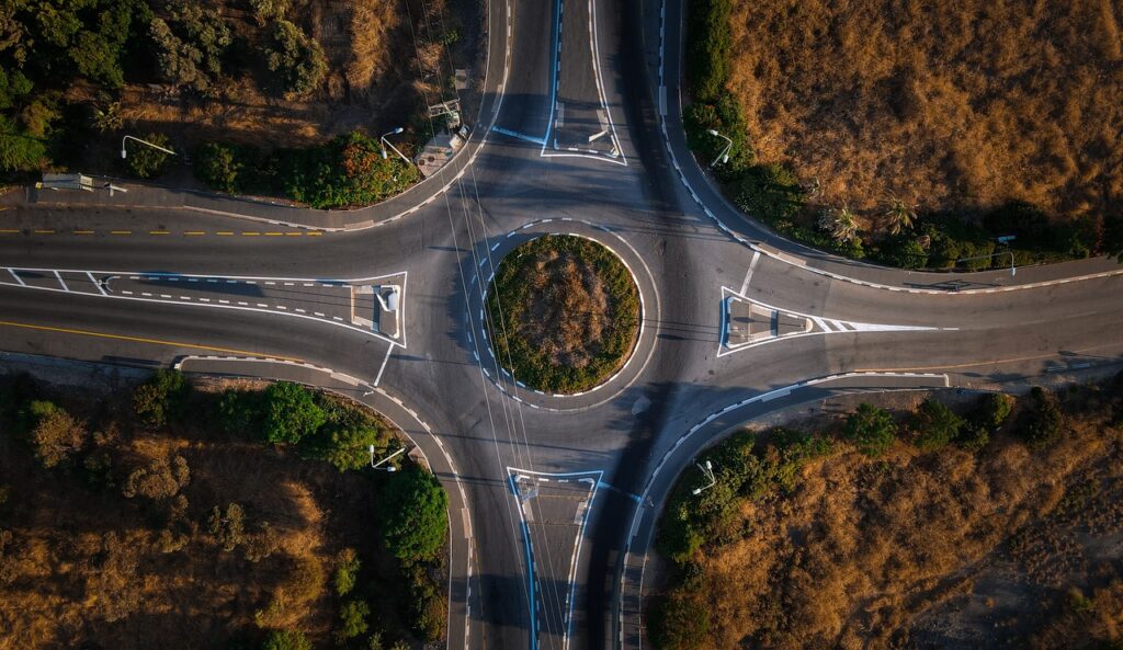 aerial view roundabout, roundabout, street