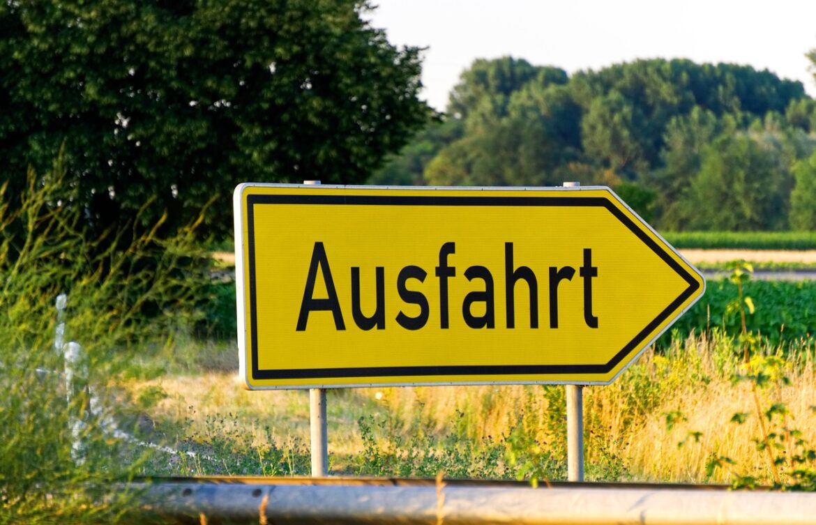 traffic sign, exit, departure, turn, abandoned, federal road, germany, to travel, road traffic, transport system, sign, information