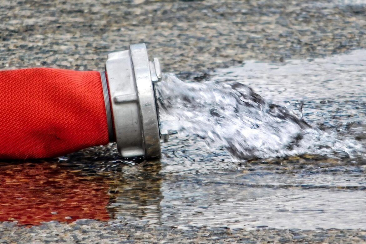 fire fighters, hose, nature, water