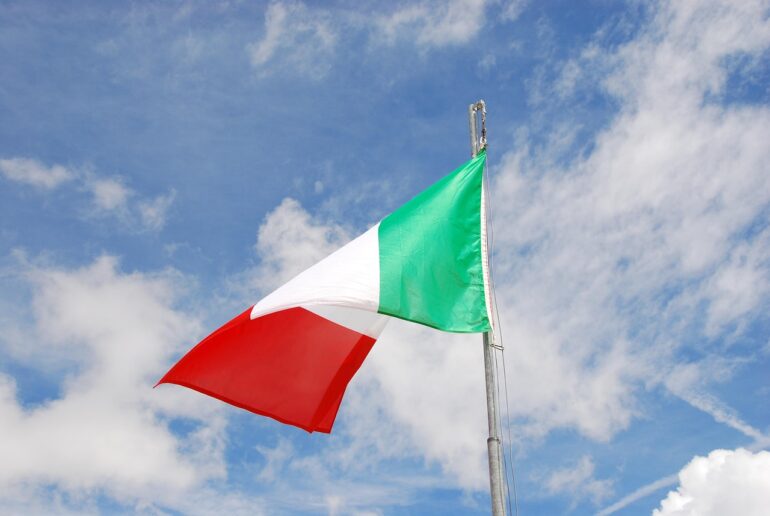 italian flag, blue sky, sky, clouds, blue, italy, nature, tricolor