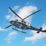helicopter, flying, sky, aviation, flight, police, nature, operation, blue sky