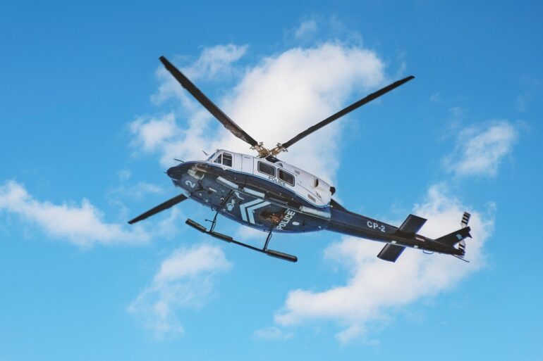 helicopter, flying, sky, aviation, flight, police, nature, operation, blue sky