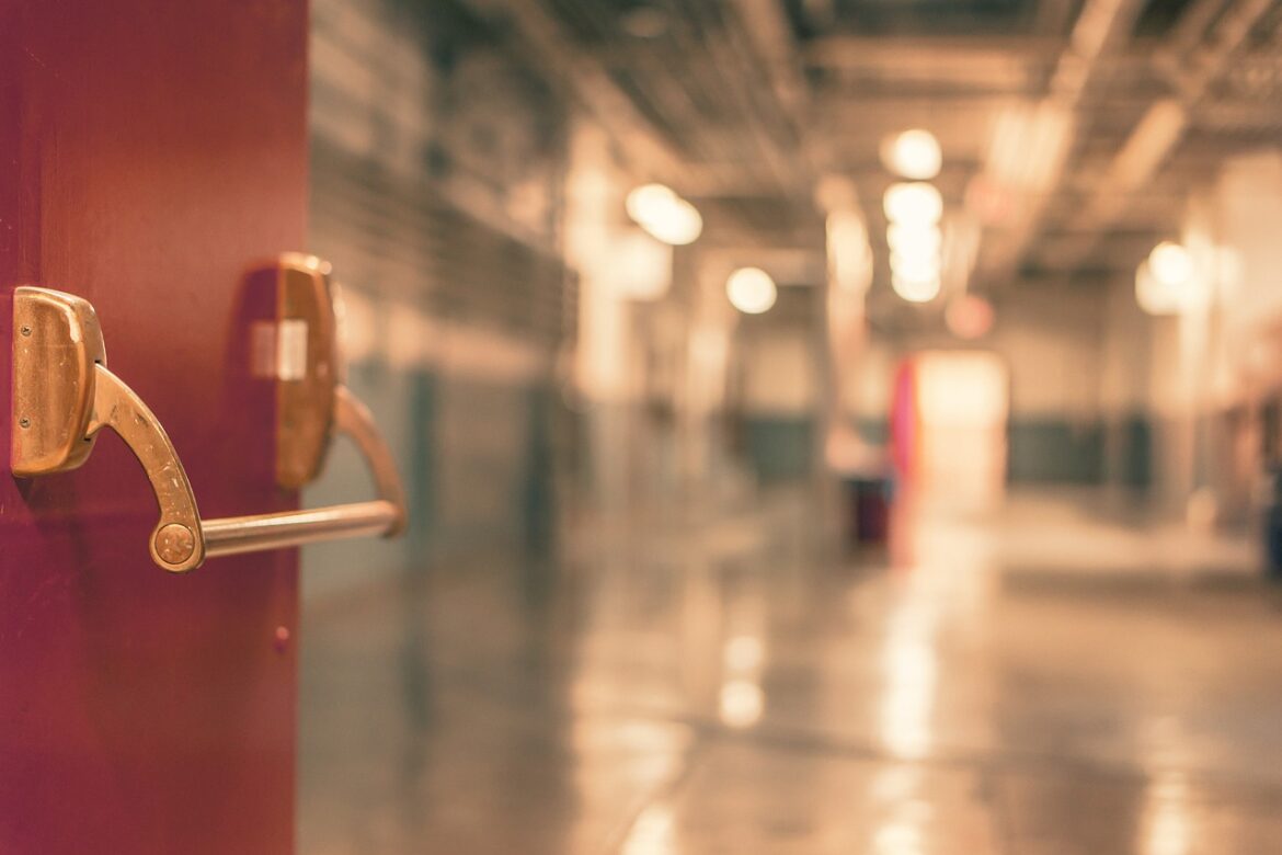door, entry, hospital, passage, red, handle, brown hospital, brown door, hospital, hospital, hospital, hospital, hospital