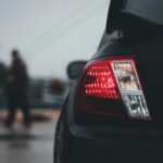 a close up of the tail lights of a car
