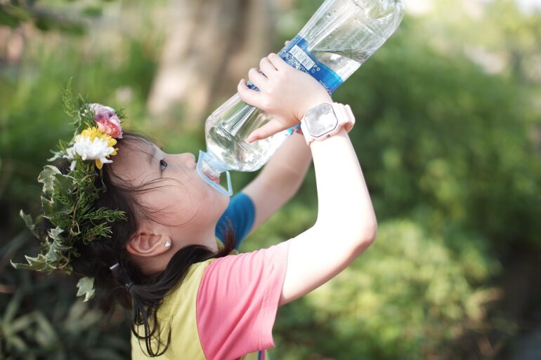 little girl, drinking water, nature, water, drink, bottle, outdoors, kid, child