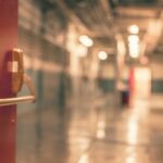 door, entry, hospital, passage, red, handle, brown hospital, brown door, hospital, hospital, hospital, hospital, hospital