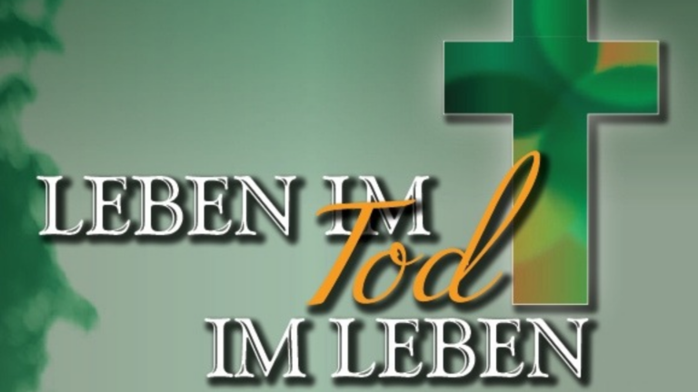 Logo der Ausstellung mit dem Text "Leben im Tod, Tod im Leben"