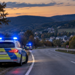 Polizei am Straßenrand an einer Bundesstraße.